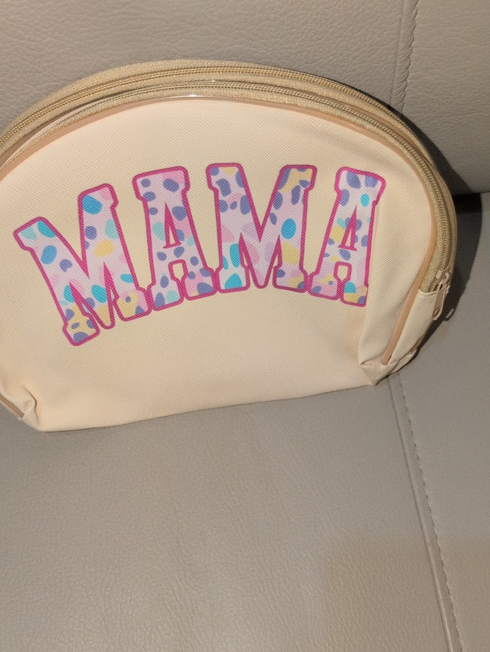 Mama Cosmetic Pouch - Cream with Colorful Polka Dot Letters